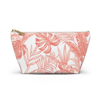 Tropical coral leaf pattern cosmetic bag