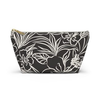 Black and white hibiscus cosmetic bag