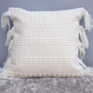 Textured All-White Tassel Cushion Cover