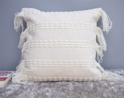 Textured All-White Tassel Cushion Cover
