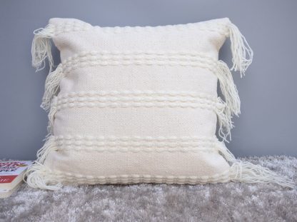 Textured All-White Tassel Cushion Cover - Image 2
