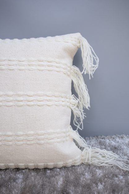 Textured All-White Tassel Cushion Cover - Image 4