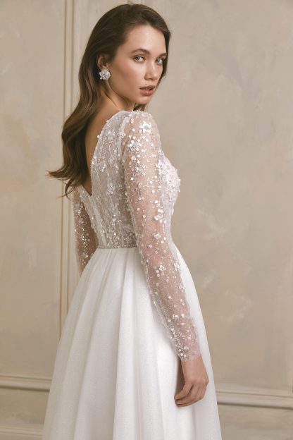 Unique Long Sleeve Ball Gown Wedding Dress - Image 3