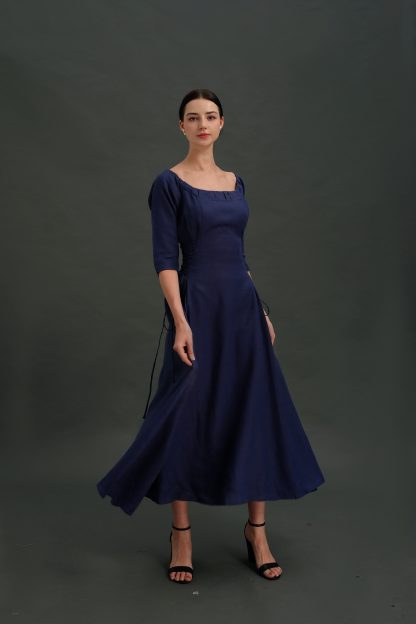 Retro Square Neck Tie Dress - Image 5