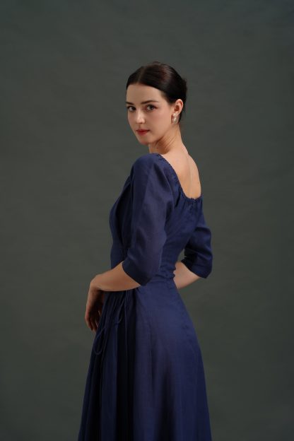 Retro Square Neck Tie Dress - Image 4