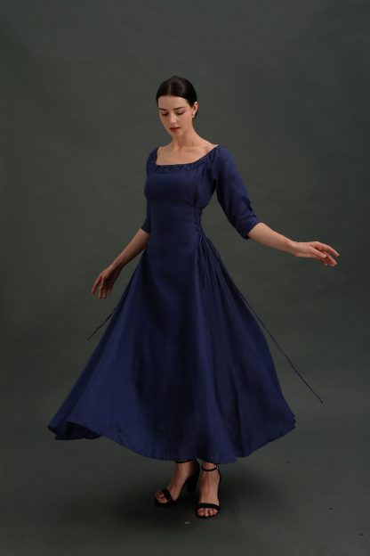 Retro Square Neck Tie Dress