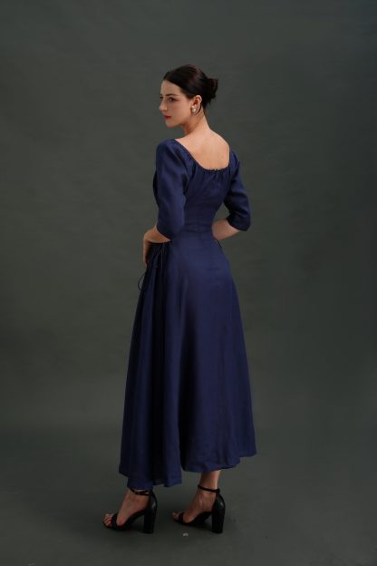 Retro Square Neck Tie Dress - Image 2