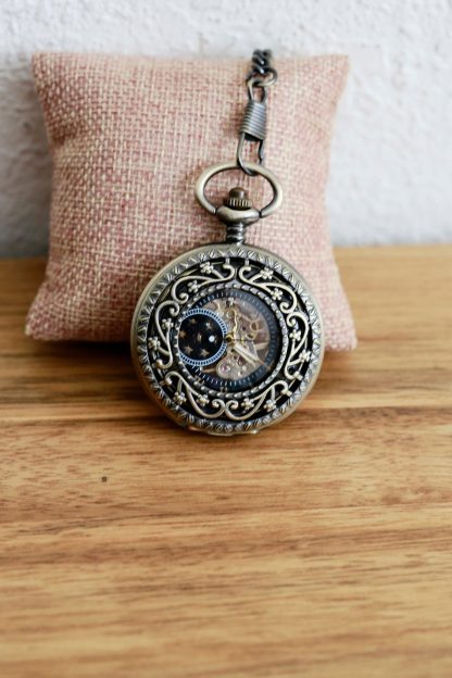 Vintage Astronomy Elegant Phase Skeleton Pocket Watch - Image 2