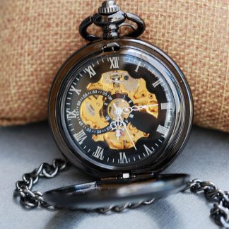 Vintage luxury black skeleton mechanical pocket watch