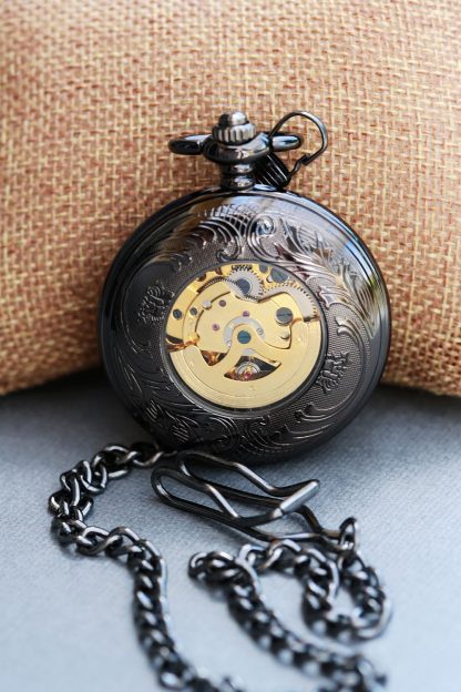 Vintage luxury black skeleton mechanical pocket watch - Image 2
