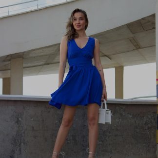 Vibrant Blue Sleeveless Wrap Mini Dress
