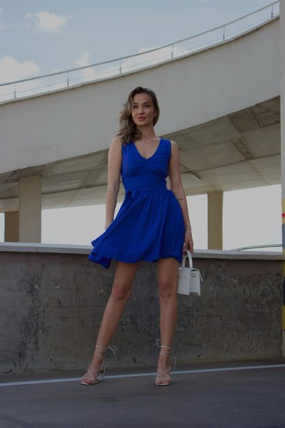 Vibrant Blue Sleeveless Wrap Mini Dress