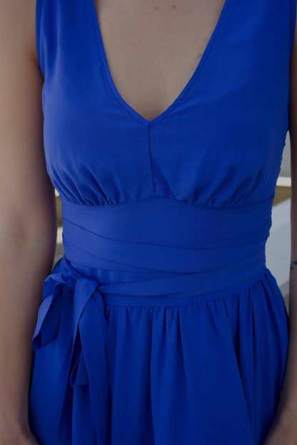 Vibrant Blue Sleeveless Wrap Mini Dress - Image 4
