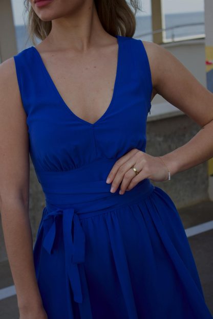 Vibrant Blue Sleeveless Wrap Mini Dress - Image 6