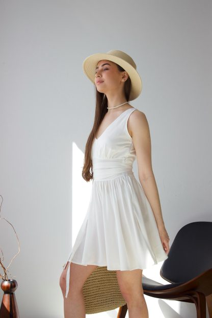 White Sleeveless Wrap Mini Dress - Image 2