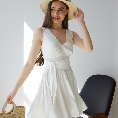 White Sleeveless Wrap Mini Dress - Image 3