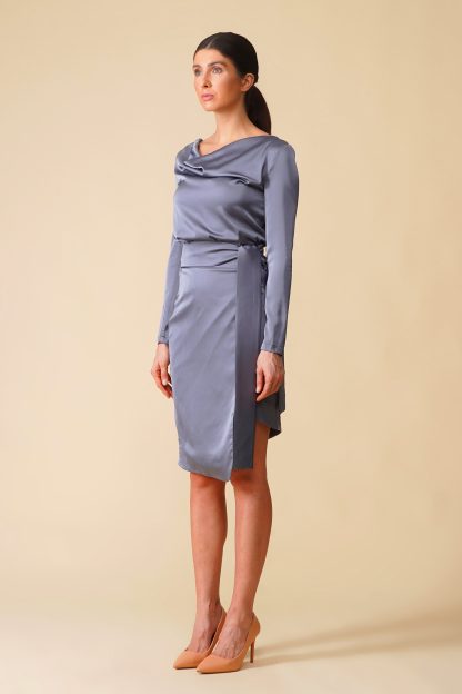Women's Elegant Satin Wrap Dress - Image 3