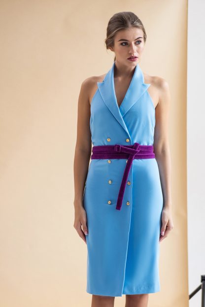 Women's light blue backless dress