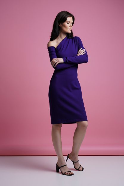 Women's one-sleeve purple dress - Image 3