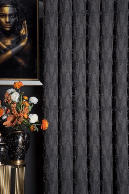 Dark jacquard black curtains