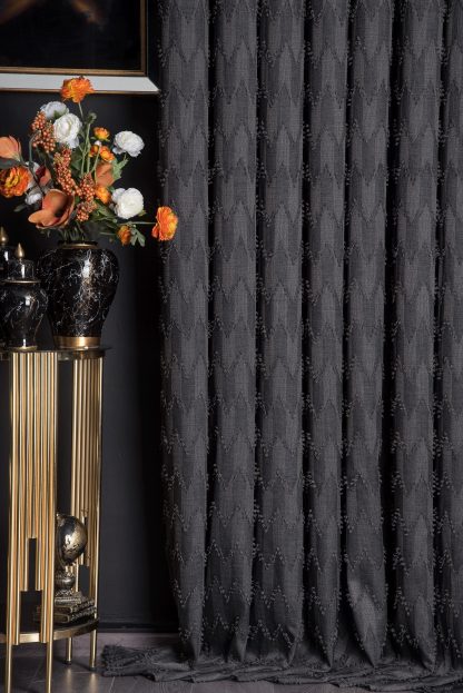 Dark jacquard black curtains - Image 4