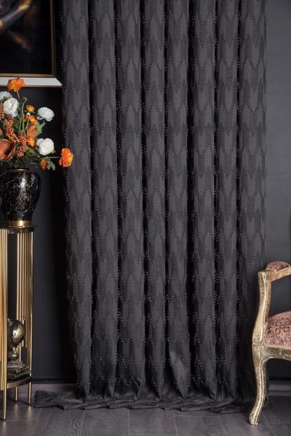 Dark jacquard black curtains - Image 3