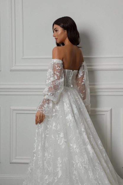 Floral Lace Ball Gown Wedding Dress - Image 7