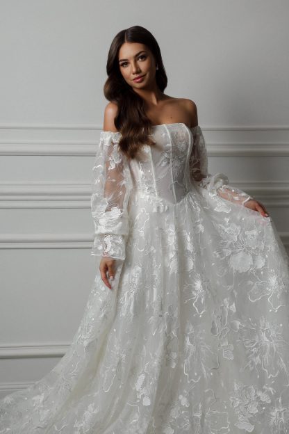 Floral Lace Ball Gown Wedding Dress - Image 5