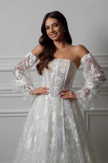 Floral Lace Ball Gown Wedding Dress - Image 4