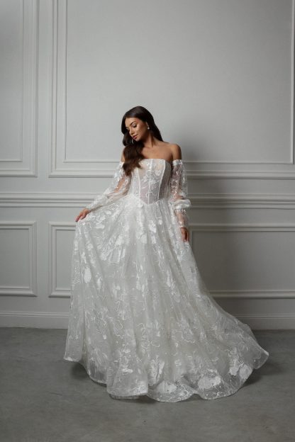 Floral Lace Ball Gown Wedding Dress - Image 3