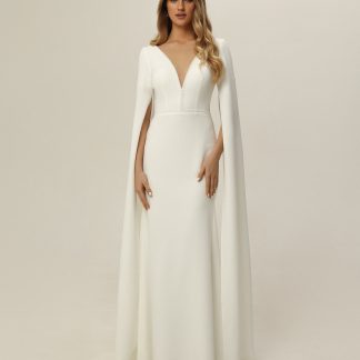 Cape Long Sleeve Satin Wedding Dress