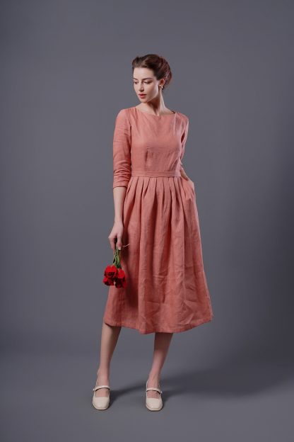 Artistic linen dress with mid-length sleeves - Image 6