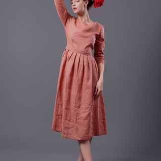 Artistic linen dress with mid-length sleeves