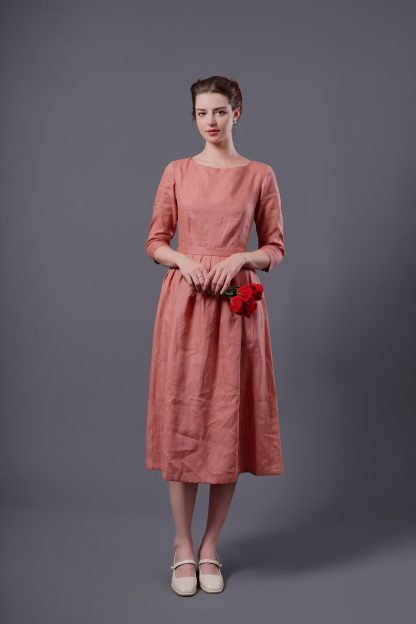 Artistic linen dress with mid-length sleeves - Image 2