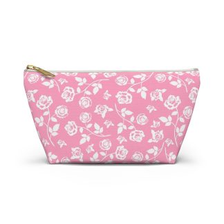 Pink and white rose pattern cosmetic bag