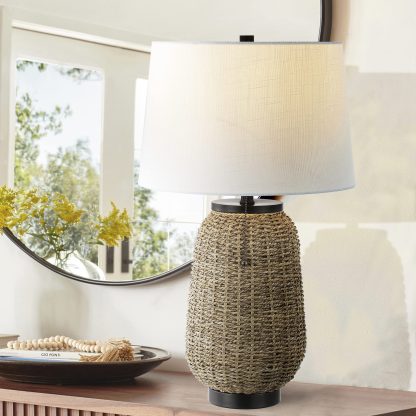 Rustic Bohemian Rattan LED Table Lamp - Image 4