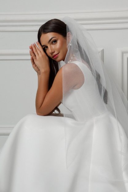 Simple Square Neck Satin Wedding Dress - Image 7