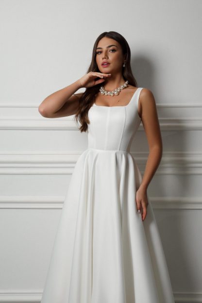 Simple Square Neck Satin Wedding Dress - Image 6
