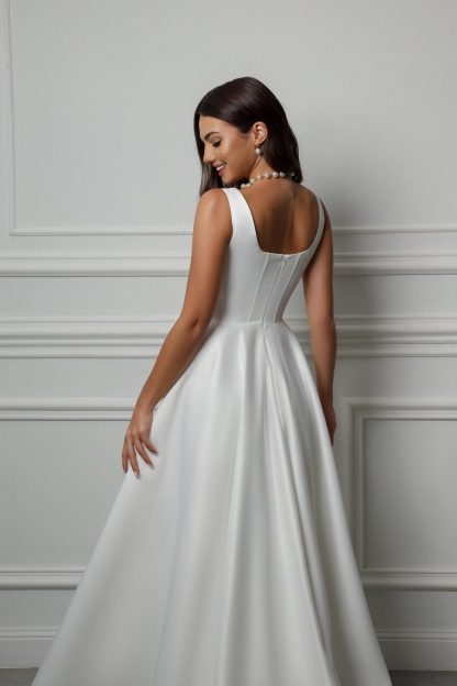 Simple Square Neck Satin Wedding Dress - Image 5