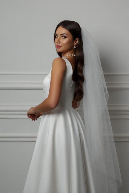 Simple Square Neck Satin Wedding Dress - Image 4