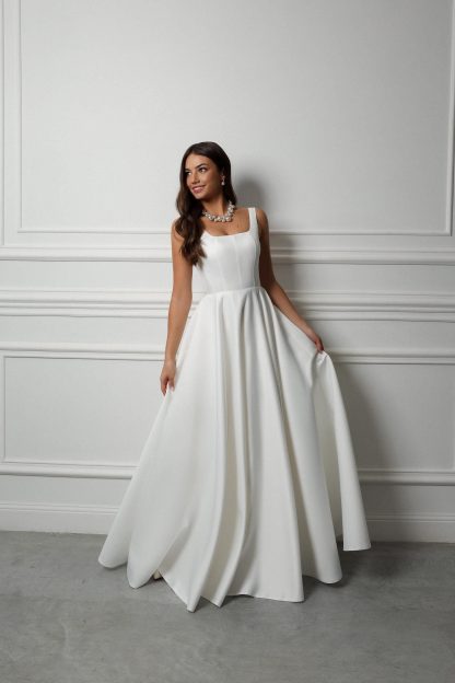 Simple Square Neck Satin Wedding Dress