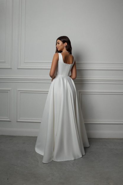Simple Square Neck Satin Wedding Dress - Image 2