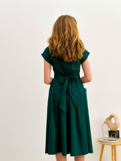 Emerald Green V-Neck Midi Dress - Image 4