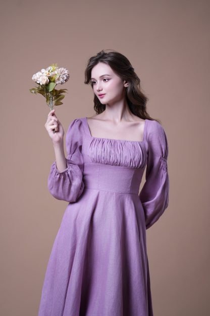 French Square Neck Puff Sleeve Dress - Image 7