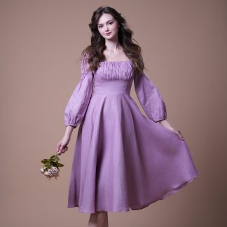 French Square Neck Puff Sleeve Dress