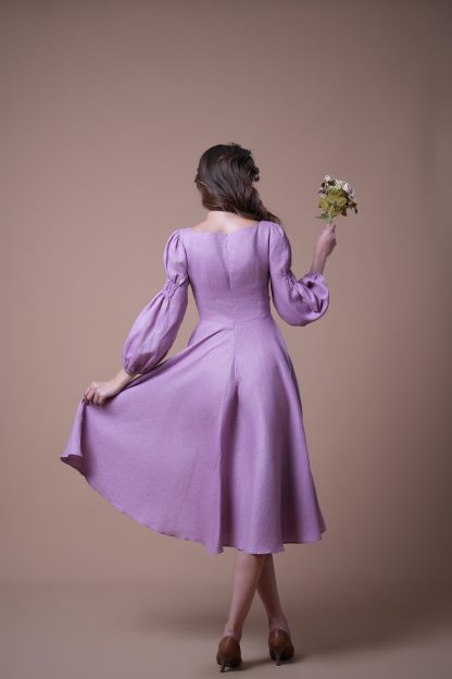 French Square Neck Puff Sleeve Dress - Image 5