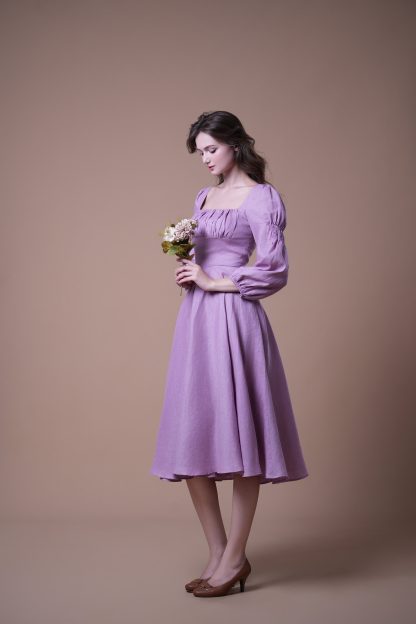 French Square Neck Puff Sleeve Dress - Image 4