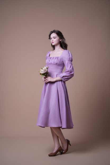 French Square Neck Puff Sleeve Dress - Image 3