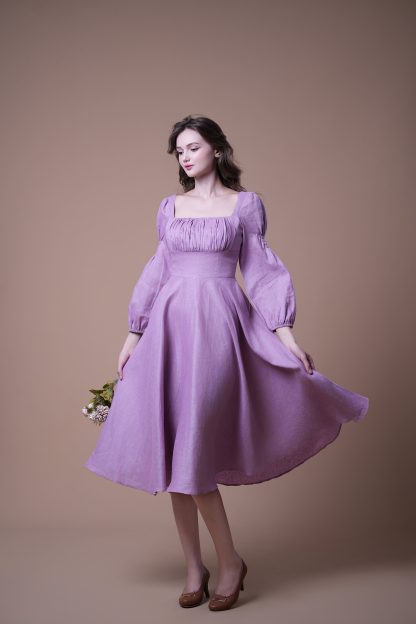 French Square Neck Puff Sleeve Dress - Image 2