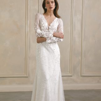 Long Sleeve Beaded Lace Mermaid Wedding Dress